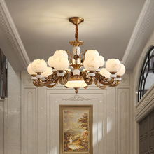 欧式吊灯奢华大气全铜云石复古美式豪华别墅大厅玉石客厅餐厅灯具