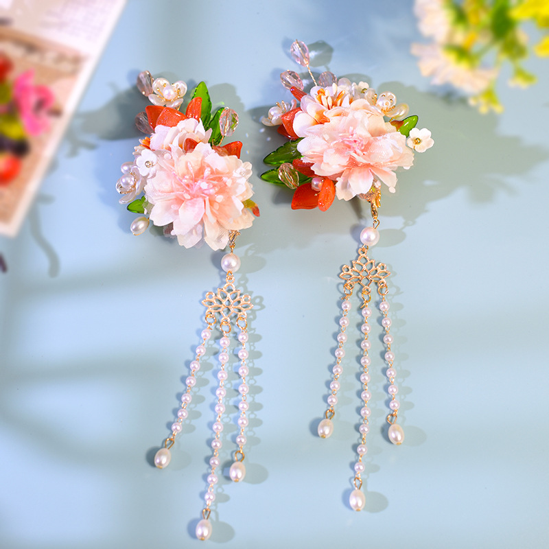 古风汉服头饰绢花发饰套装唐服古典花朵流苏发夹簪子古典头花儿童