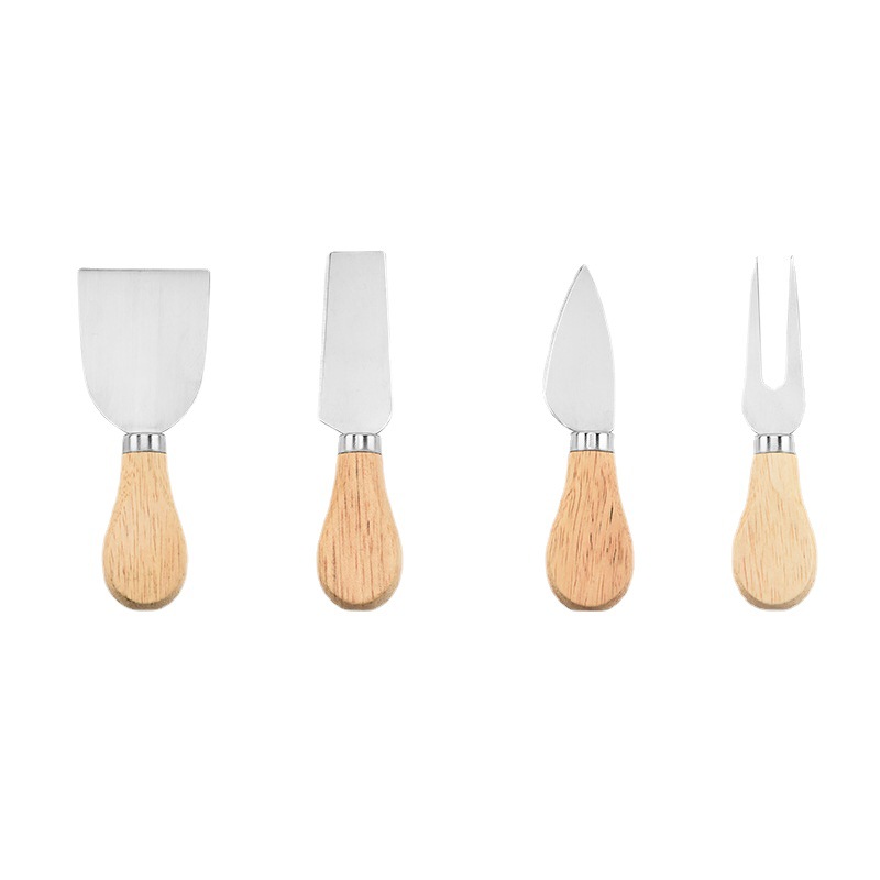 Stainless Steel Wooden Handle Cheese Knife Four-Piece round Rubber Wooden Box Set Baking Tool