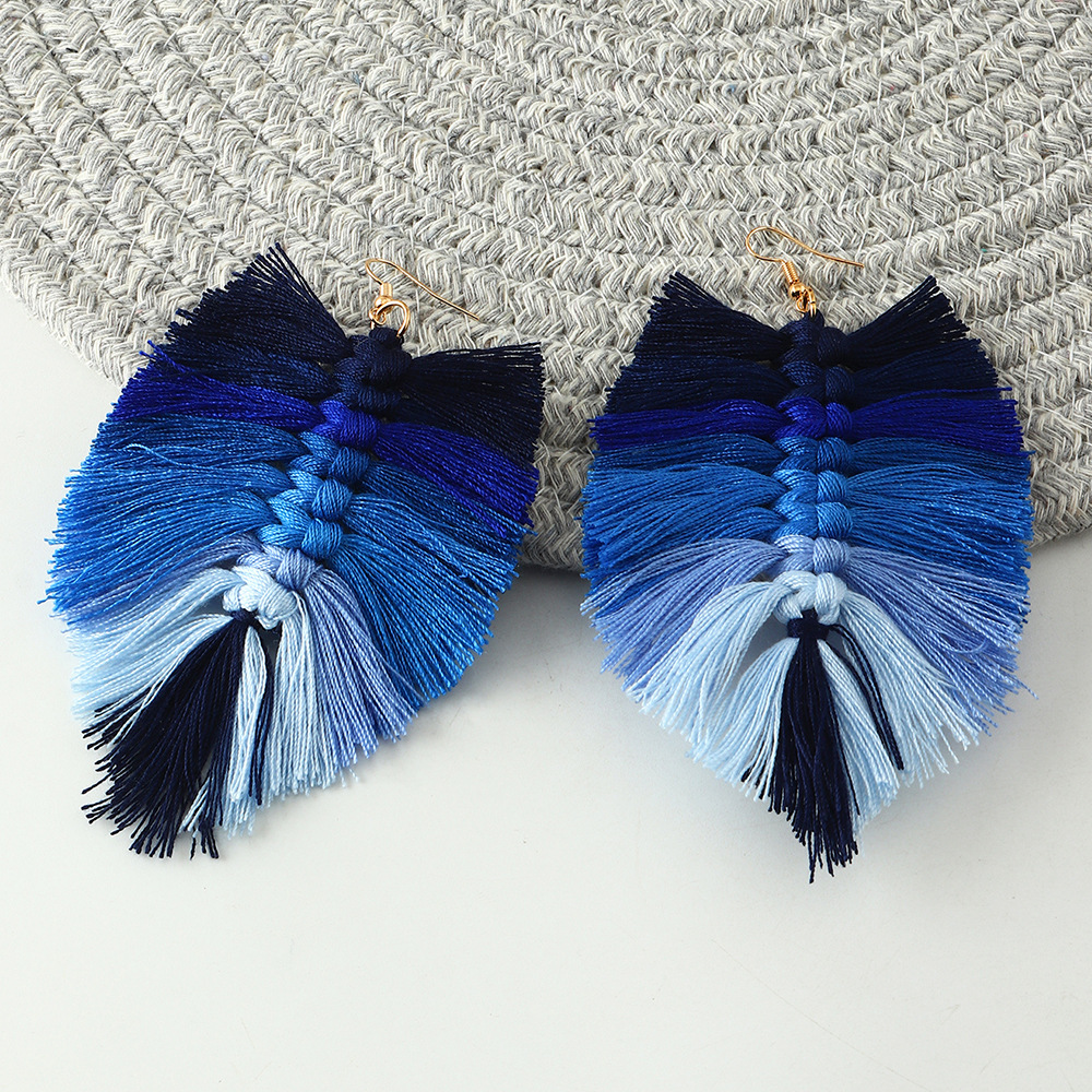 Naizhu Handmade DIY European and American Bohemian Tassel Earrings Vintage Feather Long Earrings Ethnic Earrings