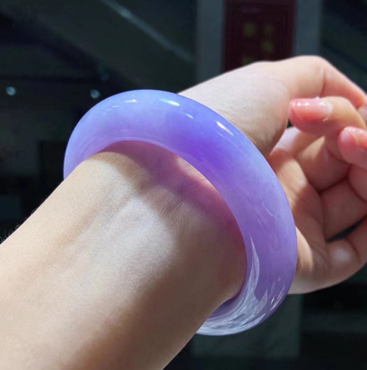 翡翠手镯冰种紫罗兰春带彩玉石手镯子  女款天然缅甸老坑翡翠紫色