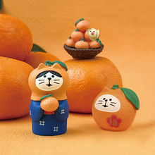 日式zakka猫橘子猫食玩柑橘猫摆件 创意公仔车载树脂工艺品小摆件
