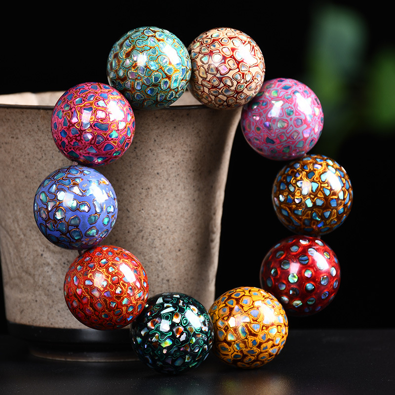 贝壳大漆珠子手串螺钿非遗物质文化佛珠手链犀皮漆器文玩配饰隔珠