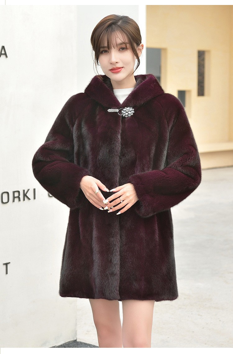 水貂皮大衣女中长款大码貂皮女装整貂真皮海宁皮草外套女连帽妈妈