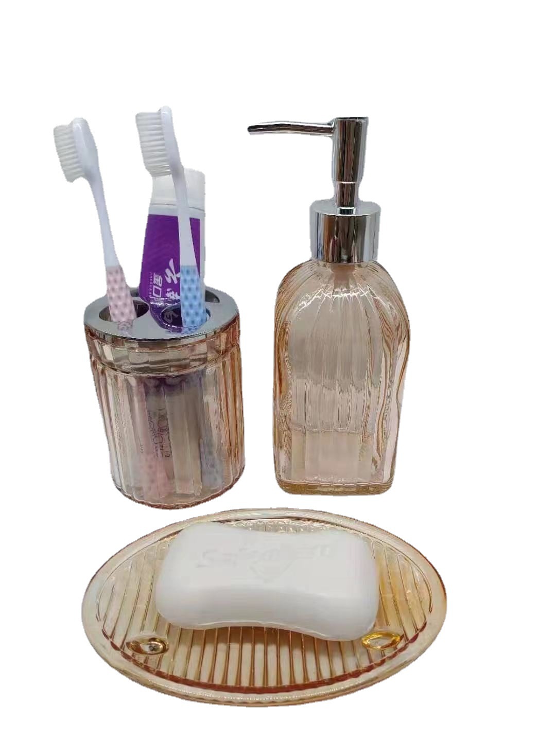 卫浴洗漱三件套欧式卫生间洗漱用品套装轻奢牙刷杯漱口杯洗手液瓶