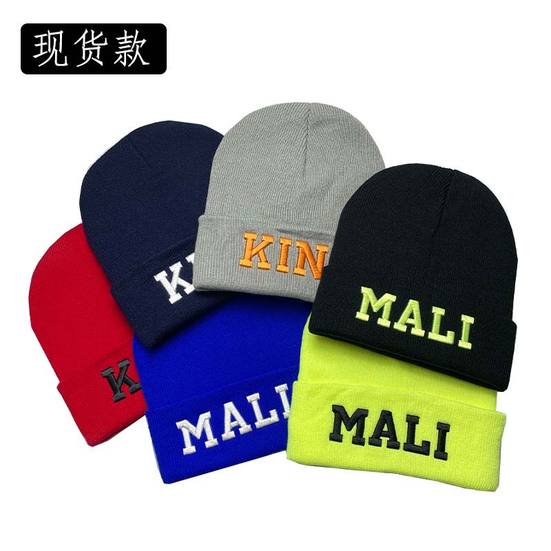 New Autumn and Winter Warm Knitted Hat Solid Color Simple Embroidery Woolen Cap Street Fashion Embroidery Beanie Hat Factory Wholesale