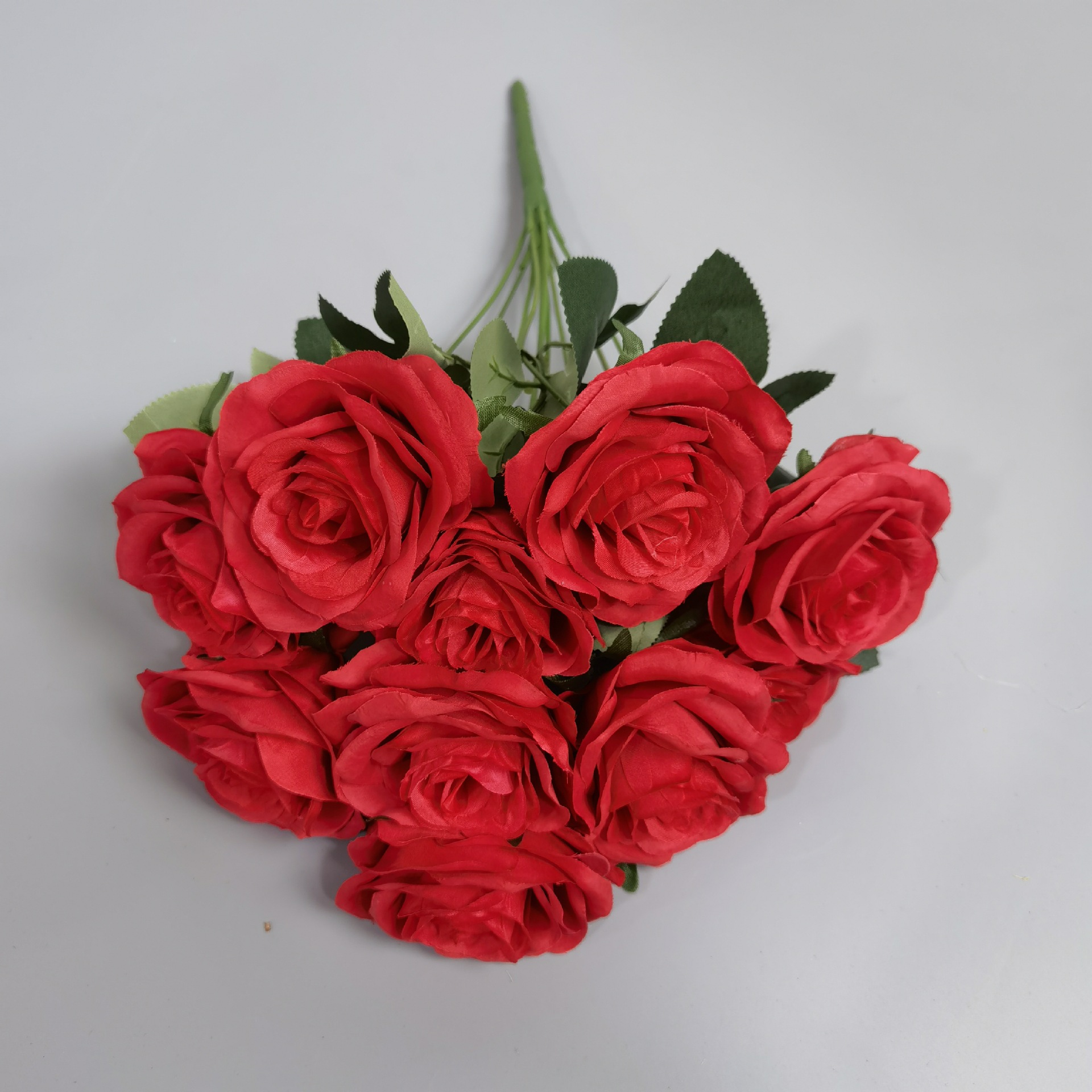 仿真10头把玫瑰婚礼堂酒店装饰把花欧式把束玫瑰花毛布玫瑰现货