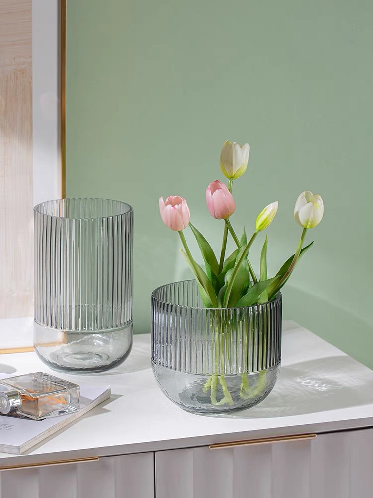 现代轻奢玻璃花瓶摆件 家居装饰品酒店样板间花器餐桌客厅插花瓶