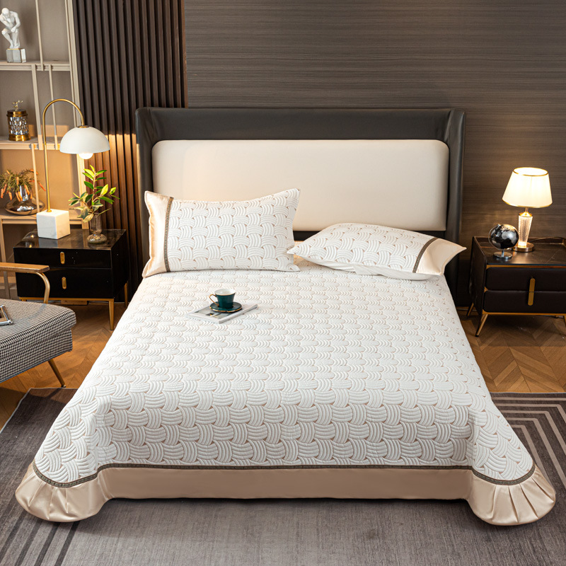 床盖全棉四季通用纯色绗缝被批发跨境外贸双面纯棉夹棉床盖三件套