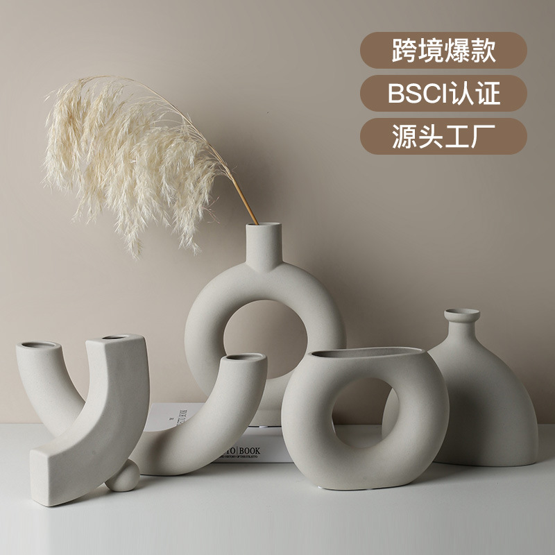 Korean Style Plain Embryo Ceramic Vase Dried Flower Ornaments Living Room Creative B & B Style Decoration Flower Ware Wholesale Customization