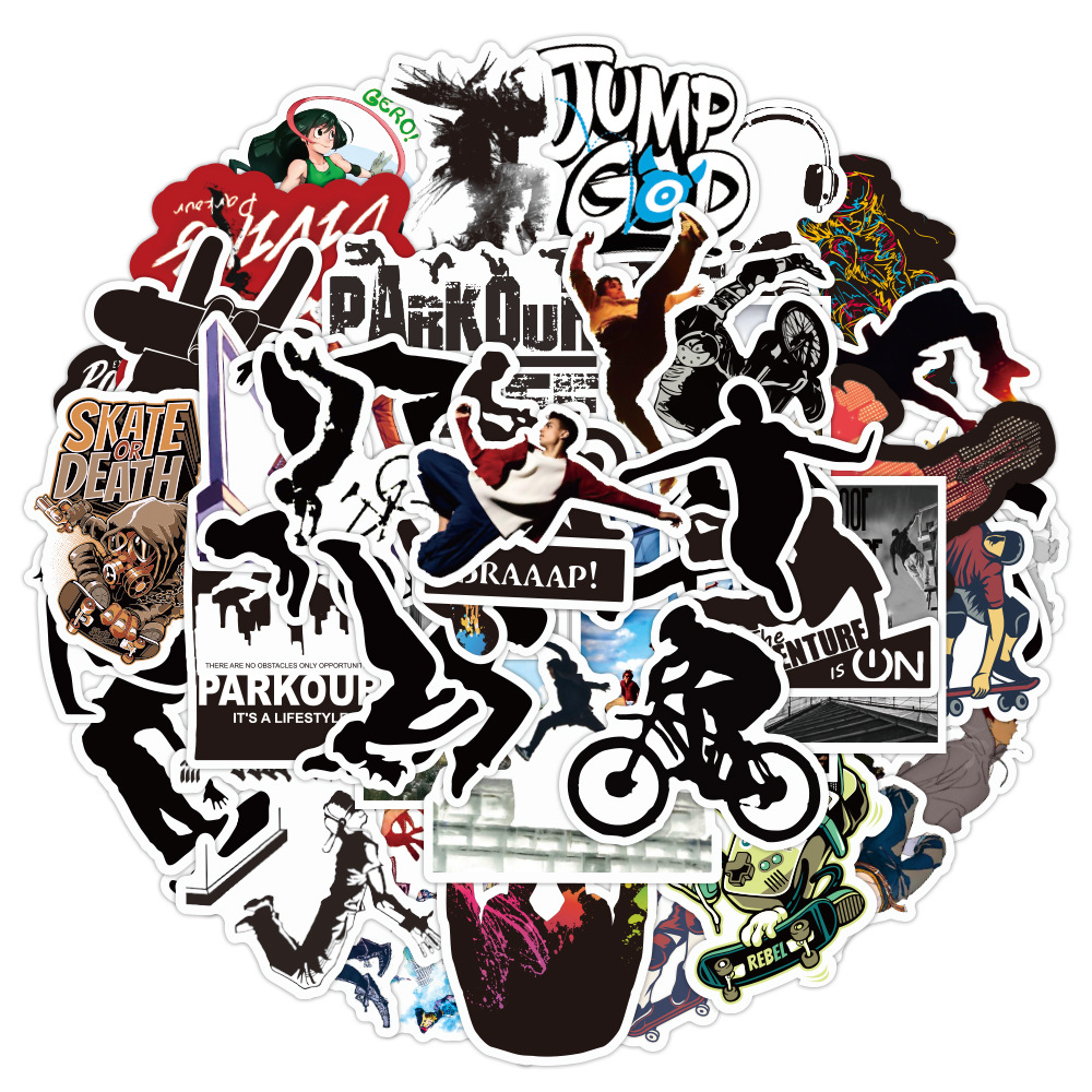 50张户外山地自行车跑酷涂鸦贴纸个性装饰行李箱滑板车水杯贴画