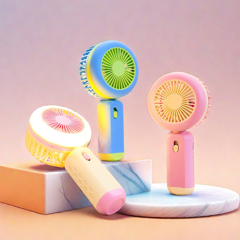 Cross-Border Simple Handheld LED Ambient Light Small Fan Summer Portable Second Speed Control Rechargeable Fan Gift