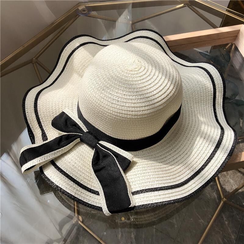 Straw Hat Female Summer Beach Seaside Travel Sweet Sunscreen Large Brim Hat Wide Brim Korean Style Summer Hat Net Red Sun Hat