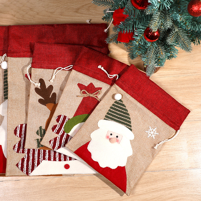 Cross-Border Christmas Snowman Drawstring Cloth Bag Elk Candy Packaging Bag Christmas Hanging Decoration Size Gift Bag