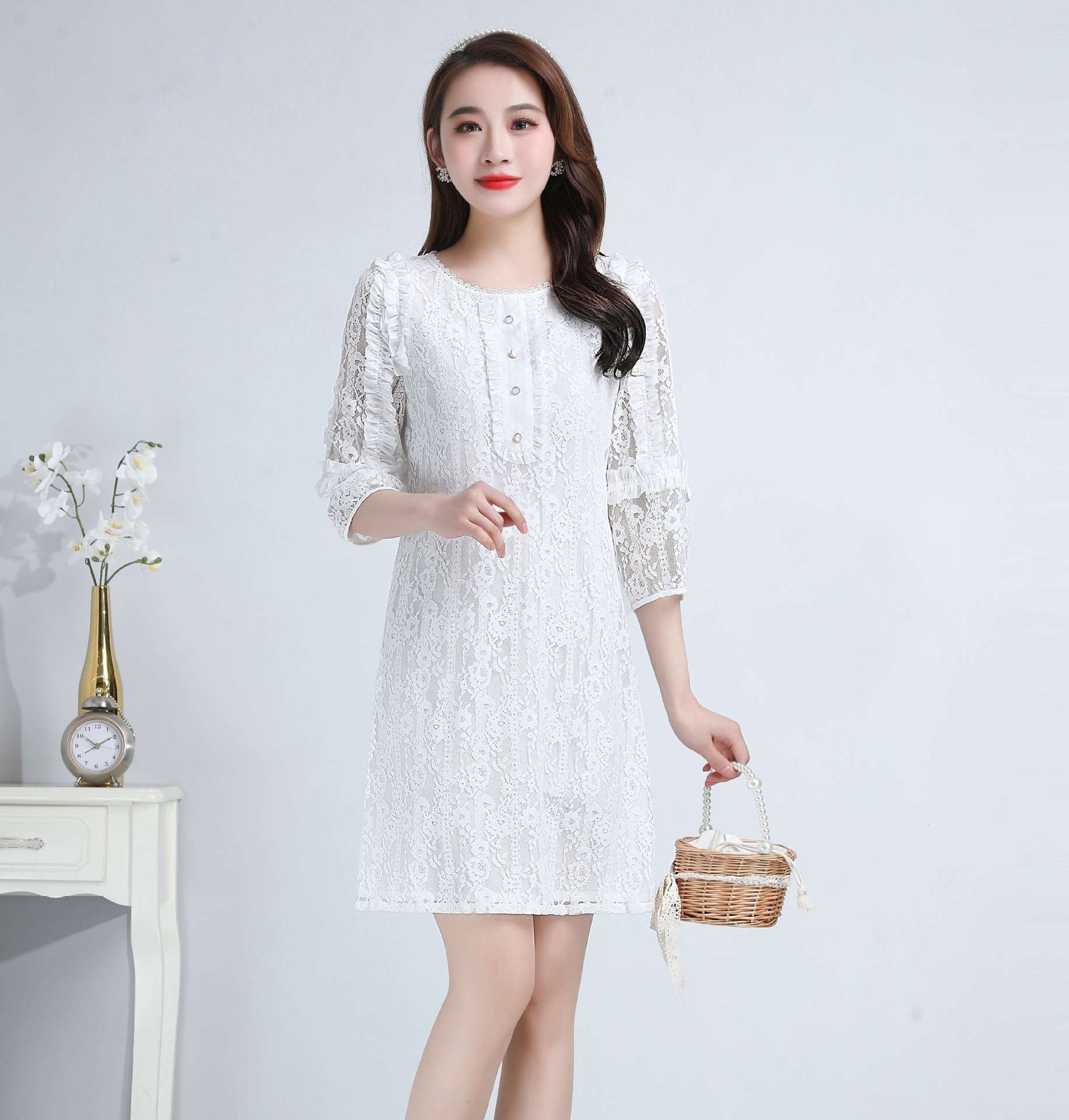 雪纺品牌大码女装连衣裙2022春新款简约气质连衣裙厂家直销