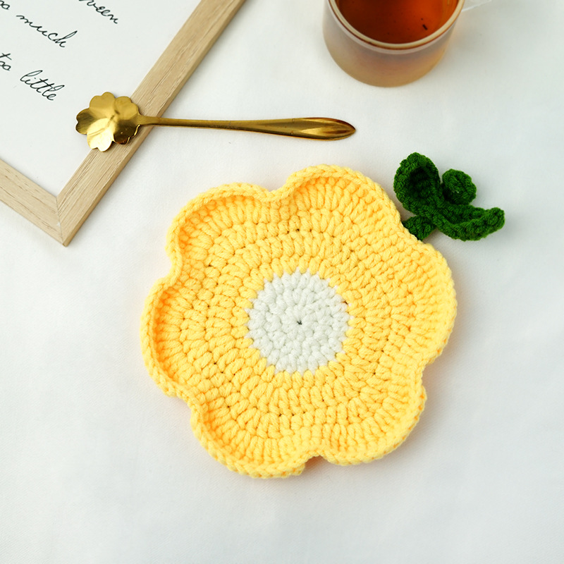 ins花朵水杯垫材料包钩针编织毛线手工diy隔热垫餐垫批发
