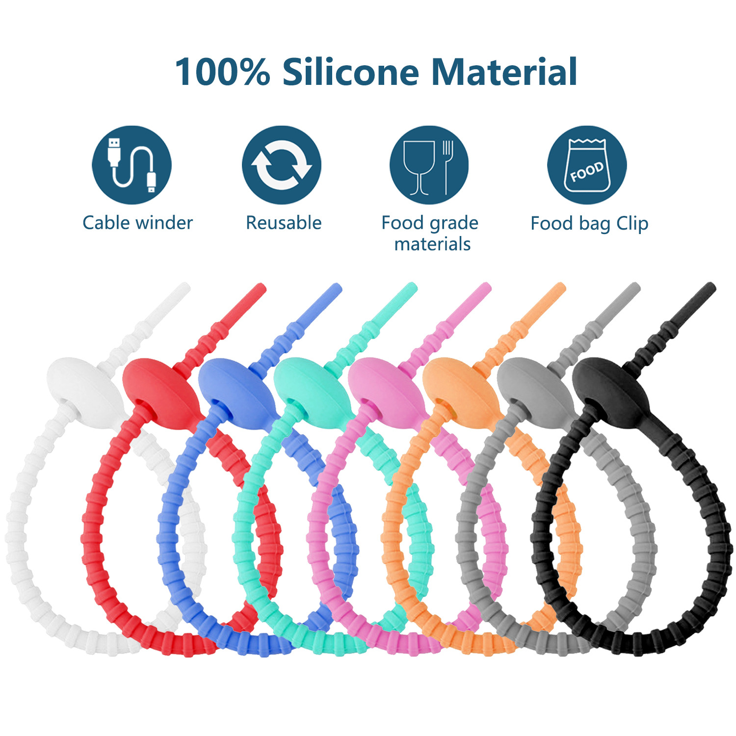 Color Silicone Cable Tie Key Chain DIY Clothing Bag Accessories Keychain Lanyard Data Cable Collection