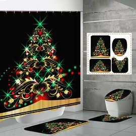 厂家直销跨境高清数码印花防水防霉涤纶浴室新款圣诞树 隔断 浴帘