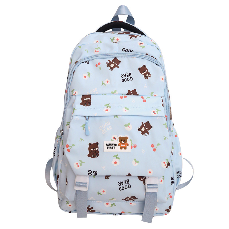 Casual Backpack Women's Floral Bear Junior High School Schoolbag Simple Fashion All-Match Large Capacity College Students' Backpack New