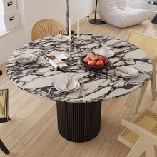 法式大理石圆形餐桌实木现代轻奢石简约大小户型岩板家用餐桌椅