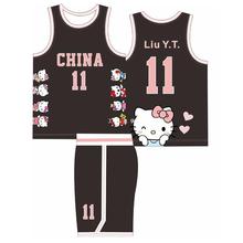 篮球服个性学生球衣卡通hellokitty女生背心队服定 制印字短袖班