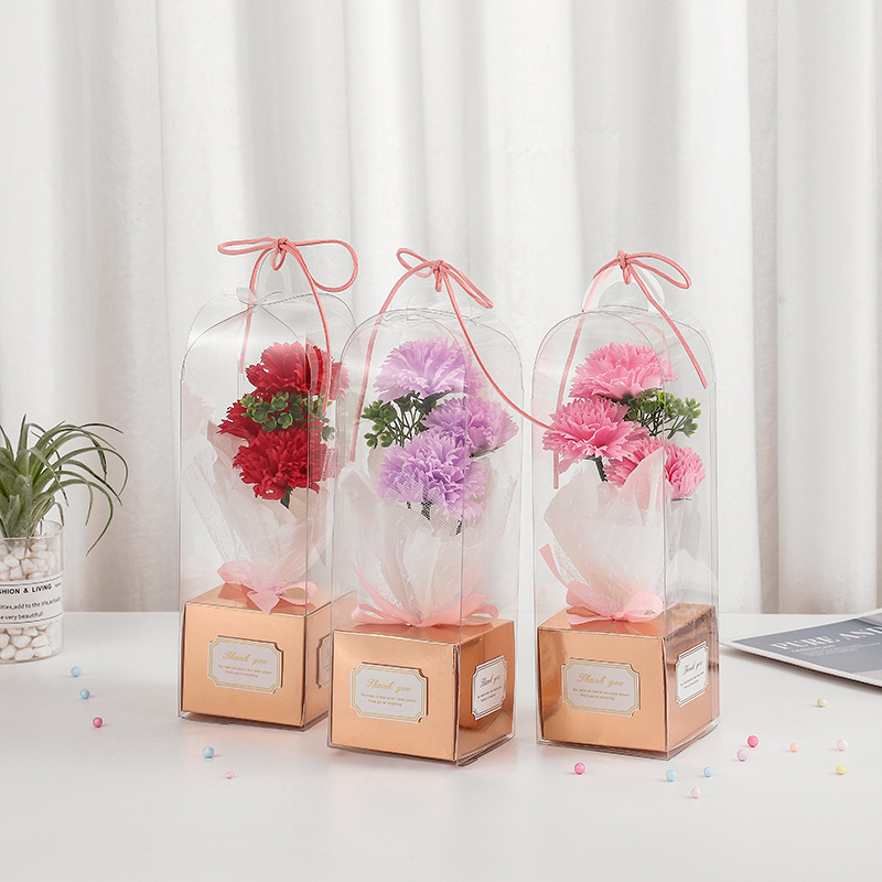 Soap Flower Rose Carnation Preserved Fresh Babysbreath Pvc Flower Box Valentine's Day Mother's Day Gift Creative