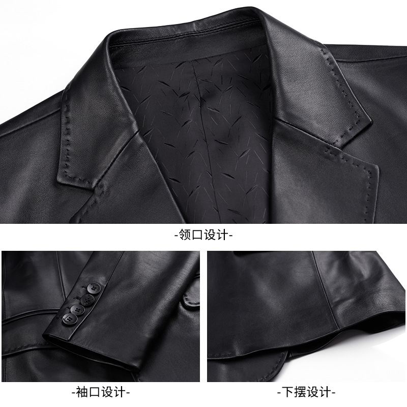 2021 New Sheepskin Leather Coat Men's Leather Short Coat Suit Soft Leather Jacket Autumn and Winter Fleece-Lined Trendy Suit