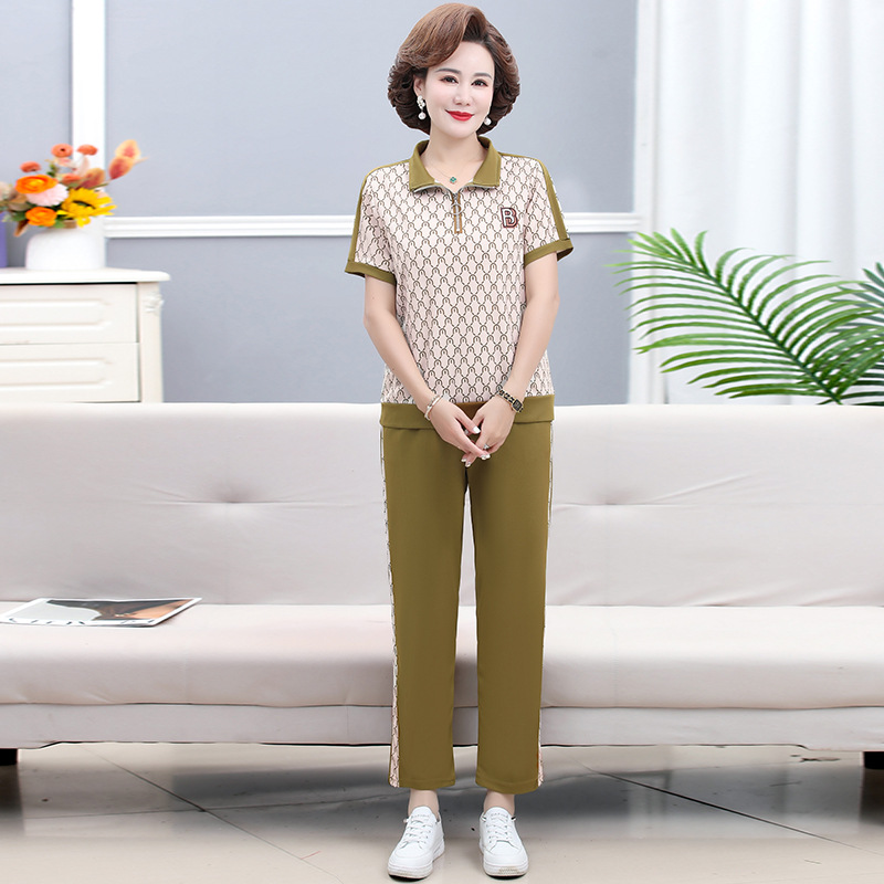 妈妈夏装时尚运动服套装40岁50中老年女装洋气两件套中年短袖t恤