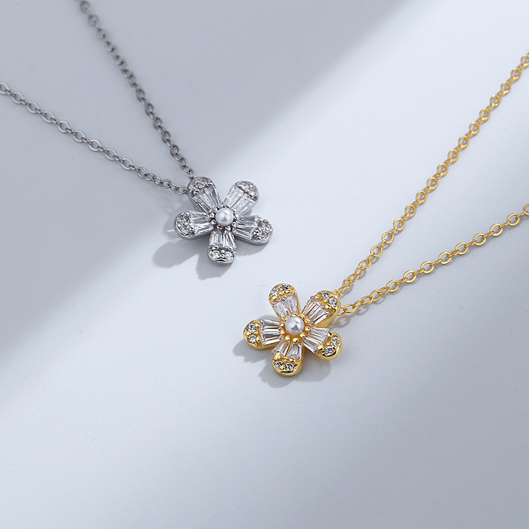 小众设计感五叶草吊坠s925纯银项链女百搭批发锁骨链小香风项饰品