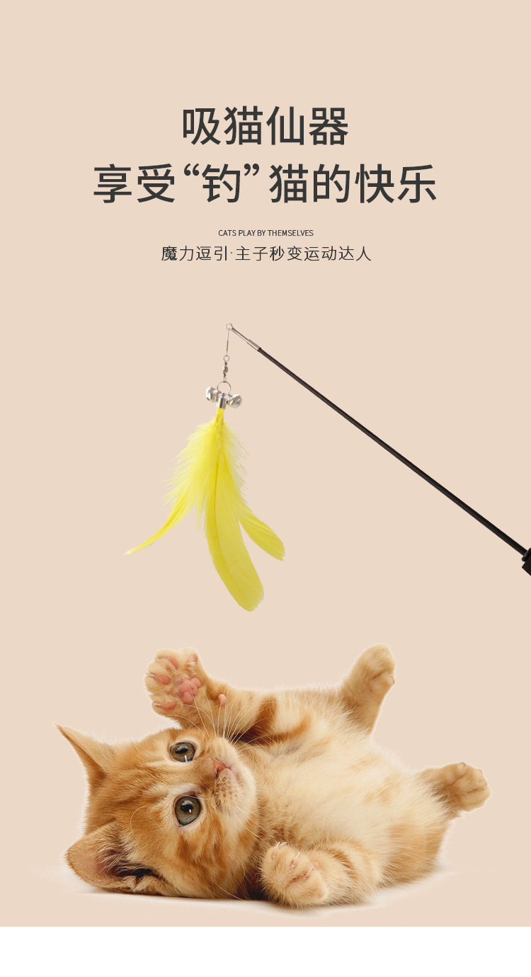 逗猫棒伸缩杆逗猫杆猫玩具搭配带铃铛有响声羽毛4色可选eva手柄