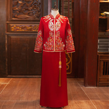 秀禾服男士新郎装中式礼服红色缎面敬酒服秀和服2024年新款结婚服