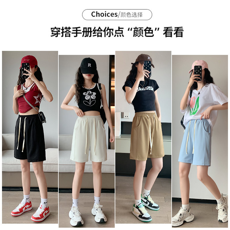 Gray Sports Shorts Women's Summer Loose Casual Banana Wide Leg High Waist Straight A- line Slimming Fifth Pants Middle Pants