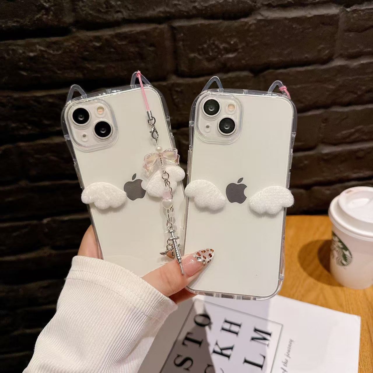 可DIY猫耳朵苹果16/15/14/13promax手机壳12/11软xr/xs透明8p挂链