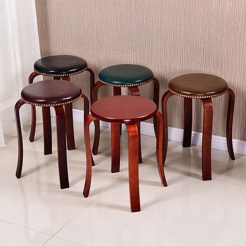 木质制餐厅漆凳餐桌椅子成人家用软面高饭店简约可叠加圆套凳椅子