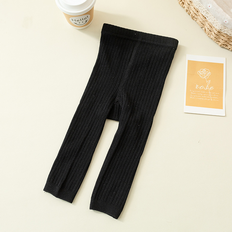 Children's Socks Spring and Autumn Baby Leggings Children's Pantyhose 8 Color Double Needle Korean Style Vertical Stripes Girls' Cropped Pants