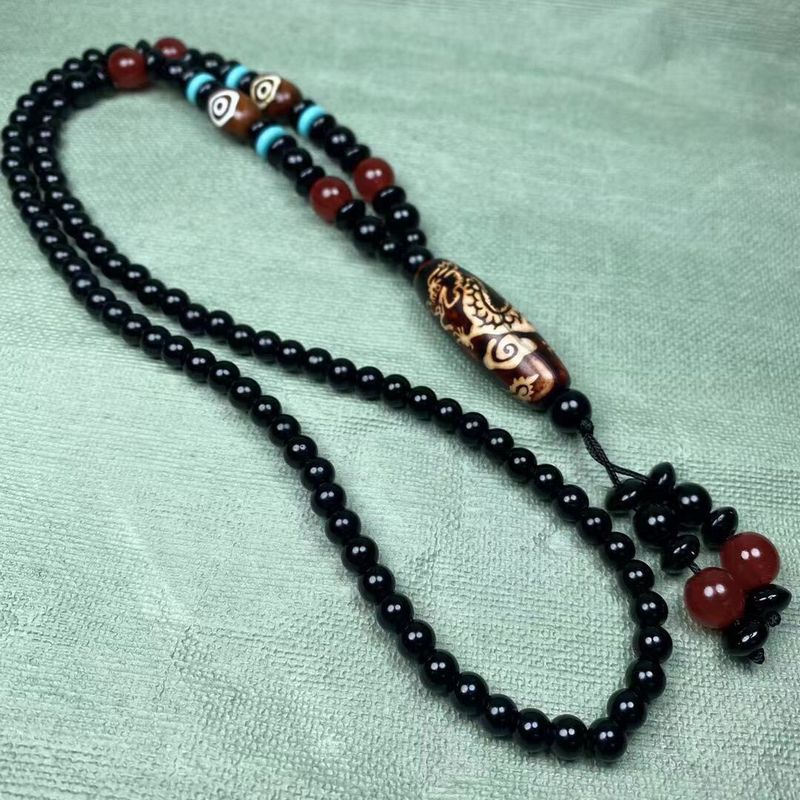 老玛瑙五爪神龙天珠项链 玛瑙天珠项链批发 玉项链毛衣链批发