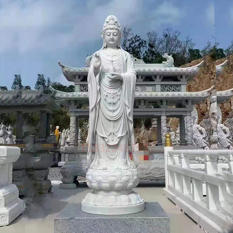 汉白玉石雕观音像大型滴水观音像大理石菩萨佛像雕塑寺庙摆件优惠