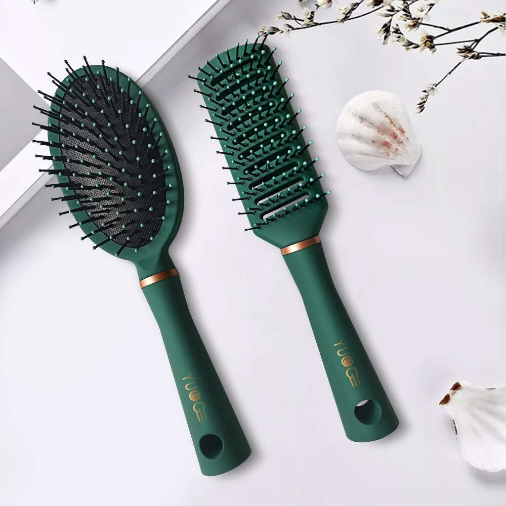 现货批发塑料气囊贵妇按摩梳美发卷发梳墨绿色香槟平底梳子方形梳