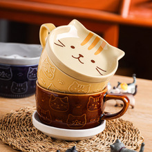 日式陶瓷卡通动物马克杯可爱家用早餐杯办公咖啡杯带盖情侣水杯子