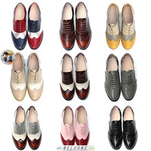 Women's Real Leather Flat Oxfords Brogues Wingtip Shoes