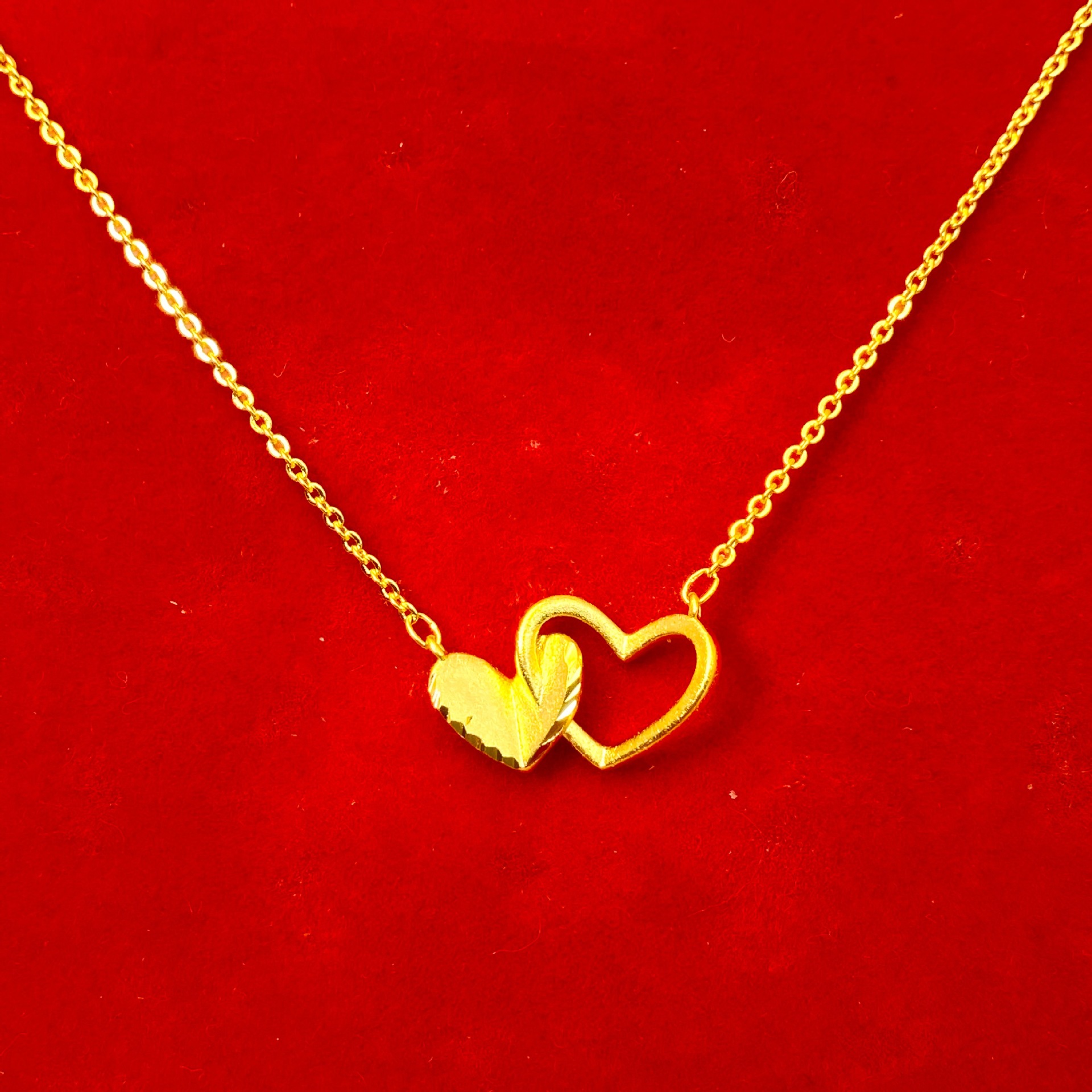 新款越南沙金镂空爱心吊坠真空镀金仿金项链女时尚锁骨链铜不掉色