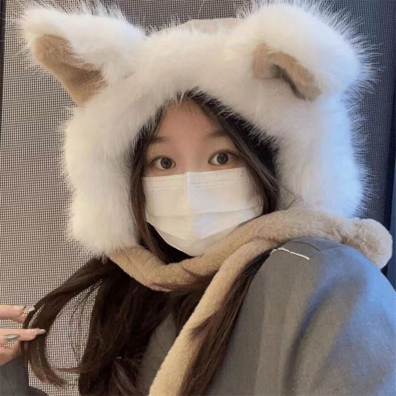 Hat Winter Women's Popular Cat Ears Cycling Earflaps Cold-Proof Warm Winter Thickened Fleece Fox Ears Fashion