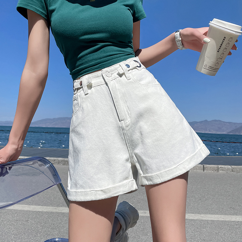 实拍2022高腰牛仔短裤女夏宽松阔腿新款显瘦网红a字外穿热裤潮ins