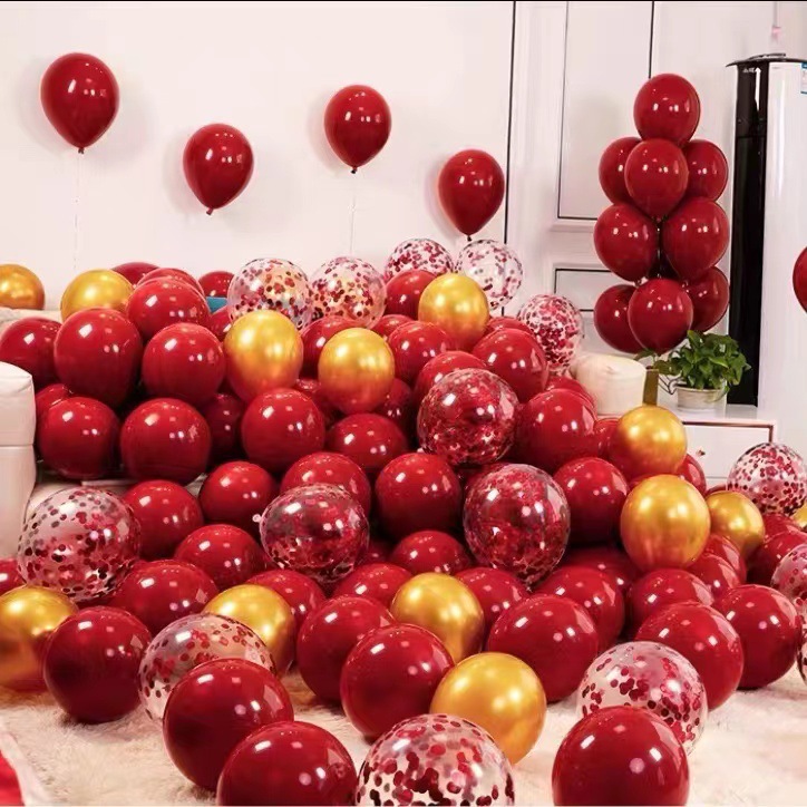 Wedding Ceremony and Wedding Room Balloon Wedding Arrangement New House Decoration Double Thick Ruby Red Xi Decorations Wedding Ceremony Balloon Wholesale