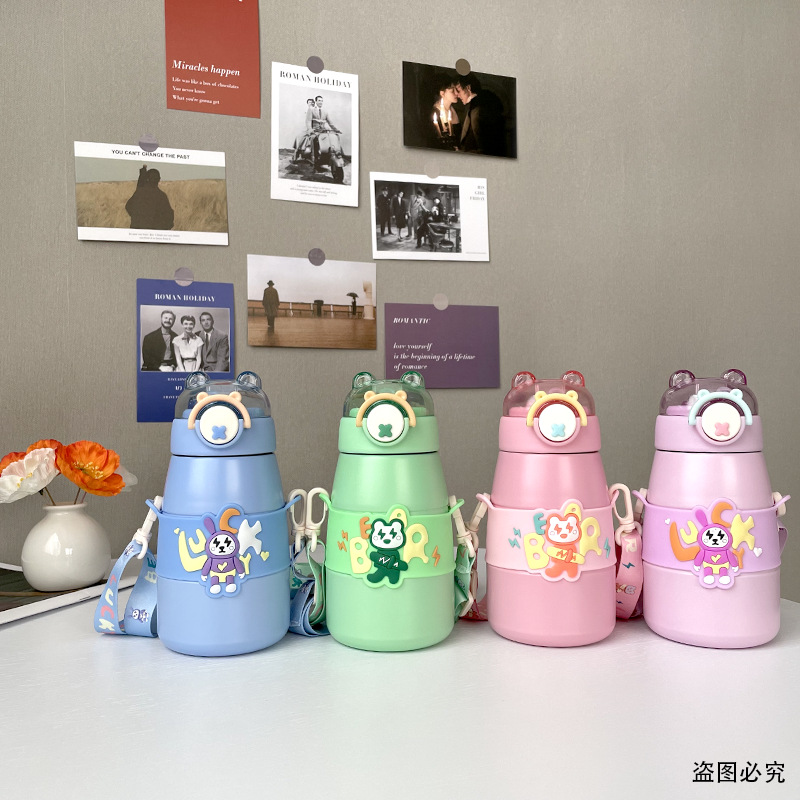 316 Stainless Steel Appearance Cartoon Pull Bear Bounce Children's Thermos Cup Children's Cute Large Capacity Warm-Keeping Water Cup