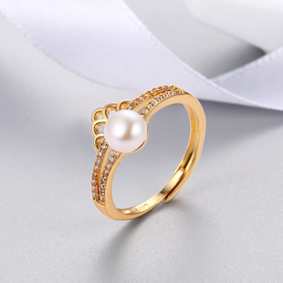 韩版新款满钻复古淡水珍珠戒指个性时尚diy指环空托配件厂家批发