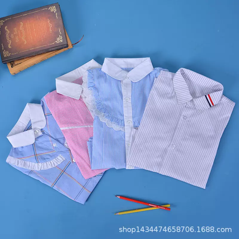 澜洋贝贝男童女童白衬衫衬衣短袖中小学生校园款校服演出服潮批发