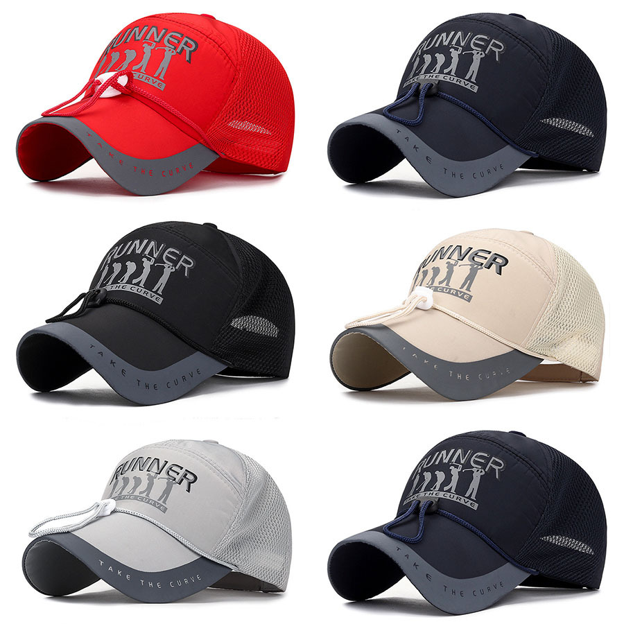 网眼鸭舌帽男士速干帽子女户外钓鱼防晒帽透气防风遮阳棒球帽反光