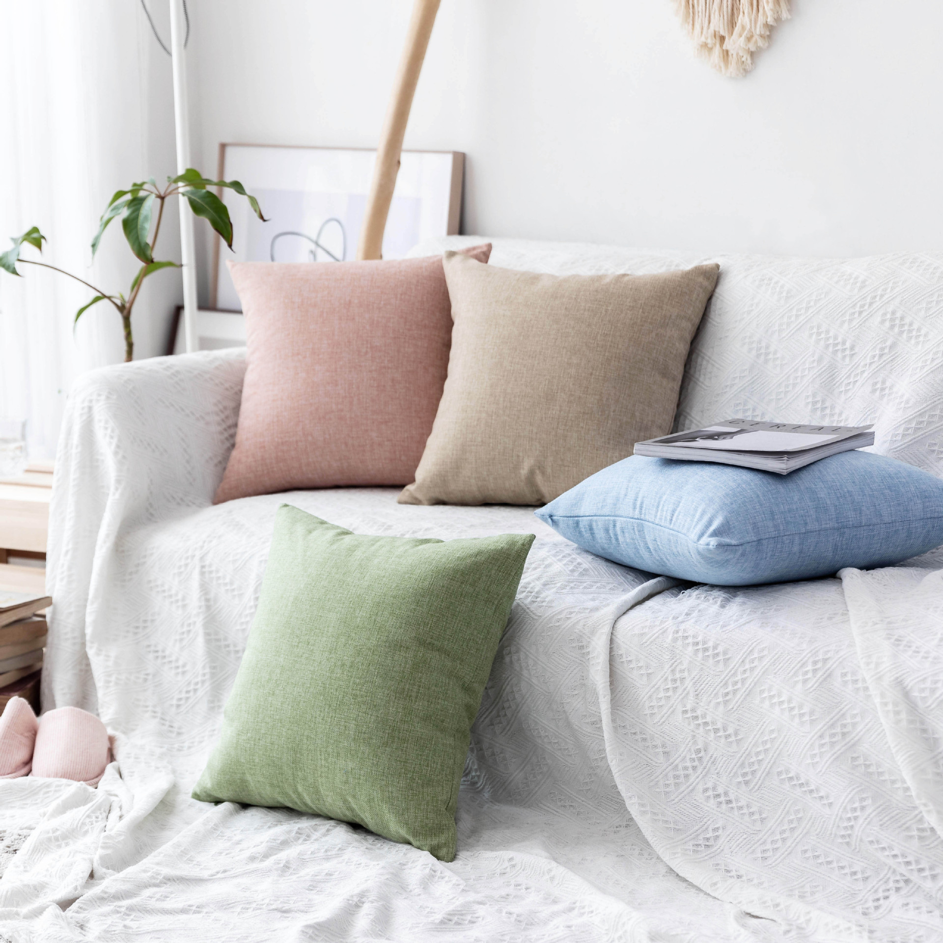 纯色棉麻抱枕套亚麻沙发ins靠枕套正方形45x45跨境亚马逊