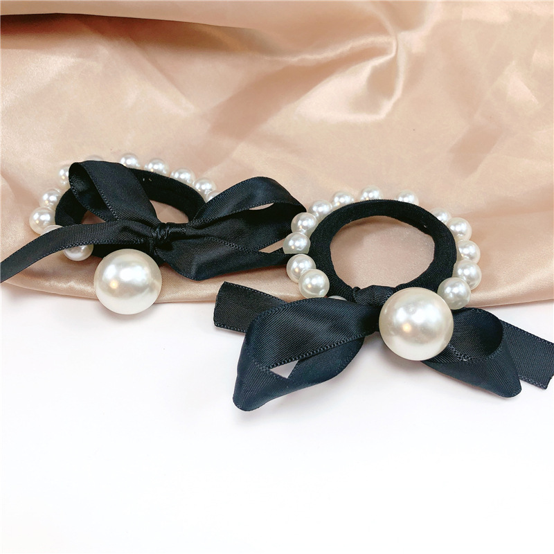 Internet Celebrity Classic Style Pearl Bowknot Hair Ring Head Rope ~ French Elegance Rubber Band Hair Rope Female Hair Accessories